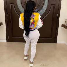 Plus Size Color Block Print Patchwork Baseball Jacket JRF-3749