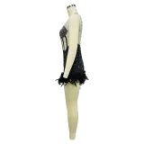 Solid Color Hot Drill Sleeveless Feather Romper BY-6643