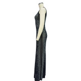 Mesh Solid Color Hot Drill Sleeveless Maxi Dress BY-6663