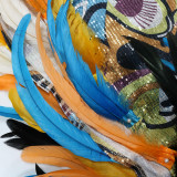 Sexy Sling Velour Patchwork Sequin Split Feather Evening Dress CYA-900826