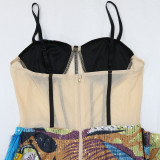 Sexy Sling Velour Patchwork Sequin Split Feather Evening Dress CYA-900826