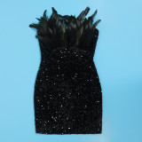 Plus Size Feather Patchwork Sequin Tobe Tops Mini Dress NY-2852