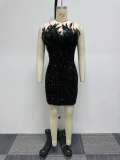 Plus Size Feather Patchwork Sequin Tobe Tops Mini Dress NY-2852