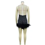 Solid Color Hot Drill Sleeveless Feather Romper BY-6643