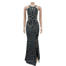 Sexy Hot Drill Sleeveless Split Backless Maxi Dress BY-6679