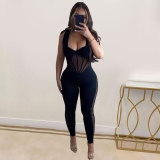 Plus Size Solid Color See Through Tight Sleeveless Jumpsuit NY-10633