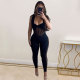 Plus Size Solid Color See Through Tight Sleeveless Jumpsuit NY-10633