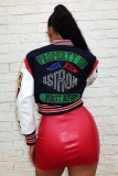 Fashion Print Long Sleeve Rib Patchwork Baseball Jacket YNSF-2618