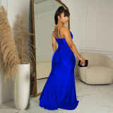 Solid Color Mesh Patchwork Sling Split Maxi Dress BY-6710