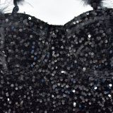 Solid Color Feather Sequin Sling Mini Dress BY-6711
