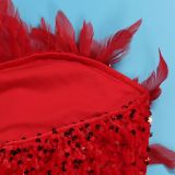 Plus Size Feather Patchwork Sequin Tobe Tops Mini Dress NY-2852