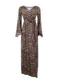 Leopard Print Split V Neck Maxi Dress HNIF-188