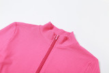 Long Sleeve Zip Tops And Pants Solid 2 Piece Set XEF-35960