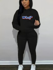 Letter Print Sport Hooded Sweatshirts Two Piece Pant Set SXF-31001