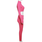 Long Sleeve Zip Tops And Pants Solid 2 Piece Set XEF-35960