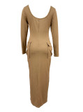 Long Sleeve Solid Color Sweater Maxi Dress FSXF-569
