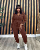 Patchwork Padded Casual Sports Hooded Two Piece Set AL-7507
