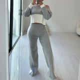 Contrast Color Patchwork Long Sleeve 2 Piece Pants Set BN-9438