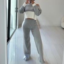 Contrast Color Patchwork Long Sleeve 2 Piece Pants Set BN-9438