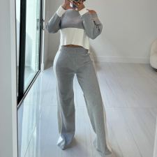 Contrast Color Patchwork Long Sleeve 2 Piece Pants Set BN-9438