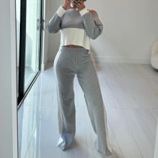 Contrast Color Patchwork Long Sleeve 2 Piece Pants Set BN-9438