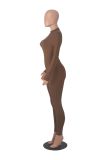 Solid Color Long Sleeve Zipper Sport Jumpsuit MZ-2818