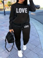Letter Print Long Sleeve T Shirt And Pants Two Piece Set SH-390826