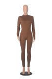 Solid Color Long Sleeve Zipper Sport Jumpsuit MZ-2818