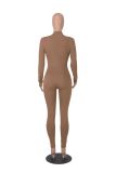 Solid Color Long Sleeve Zipper Sport Jumpsuit MZ-2818
