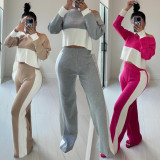Contrast Color Patchwork Long Sleeve 2 Piece Pants Set BN-9438