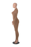 Solid Color Long Sleeve Zipper Sport Jumpsuit MZ-2818