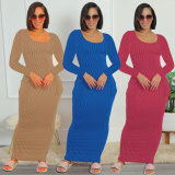 Long Sleeve Solid Color Sweater Maxi Dress FSXF-569