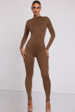 Solid Color Long Sleeve Zipper Sport Jumpsuit MZ-2818