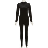 Long Sleeve Velour High Collar Tight Jumpsuit XEF-35900