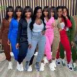 Patchwork Padded Casual Sports Hooded Two Piece Set AL-7507