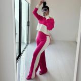 Contrast Color Patchwork Long Sleeve 2 Piece Pants Set BN-9438