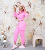 Patchwork Padded Casual Sports Hooded Two Piece Set AL-7507