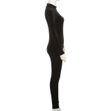 Long Sleeve Velour High Collar Tight Jumpsuit XEF-35900