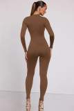 Solid Color Long Sleeve Zipper Sport Jumpsuit MZ-2818