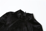 Long Sleeve Velour High Collar Tight Jumpsuit XEF-35900