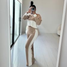 Contrast Color Patchwork Long Sleeve 2 Piece Pants Set BN-9438