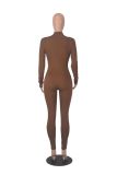 Solid Color Long Sleeve Zipper Sport Jumpsuit MZ-2818