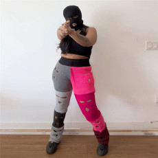 Sexy Hollowed Out Color Contrast Knit Pants XEF-35655