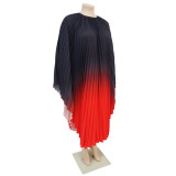 Batwing Sleeve Gradient Color Pleated Maxi Dress YF-7933