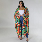 Fashion Cape Long Printed Chiffon Shirt YF-7882