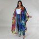 Fashion Cape Long Printed Chiffon Shirt YF-7882
