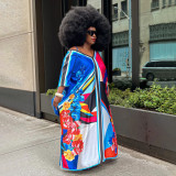 Fashion Print  V Neck Loose Maxi Dress YF-7785