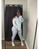 Solid Color Off Shoulder Hooded Sweater Two Piece Pants Set QXTF-8217