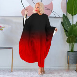 Batwing Sleeve Gradient Color Pleated Maxi Dress YF-7933