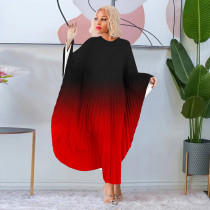 Batwing Sleeve Gradient Color Pleated Maxi Dress YF-7933